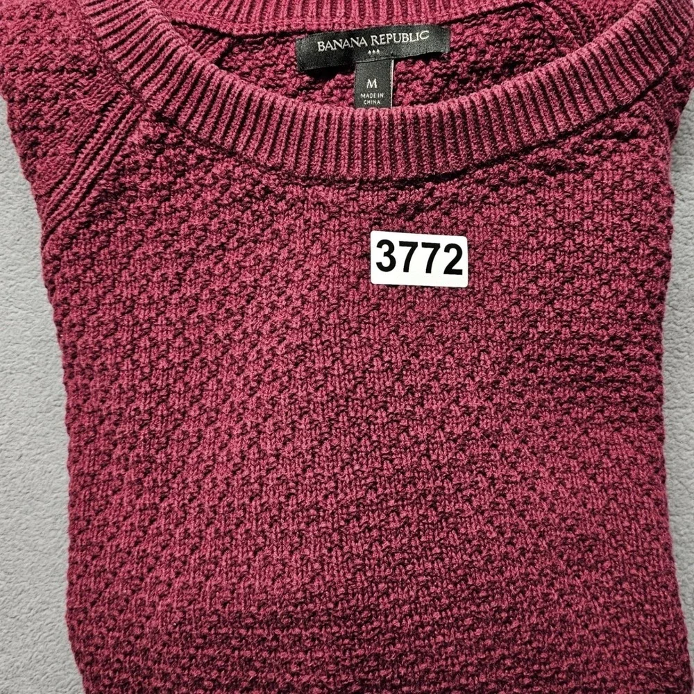 Banana Republic Mens Burgundy Textured Cotton Raglan Crewneck Sweater Size M